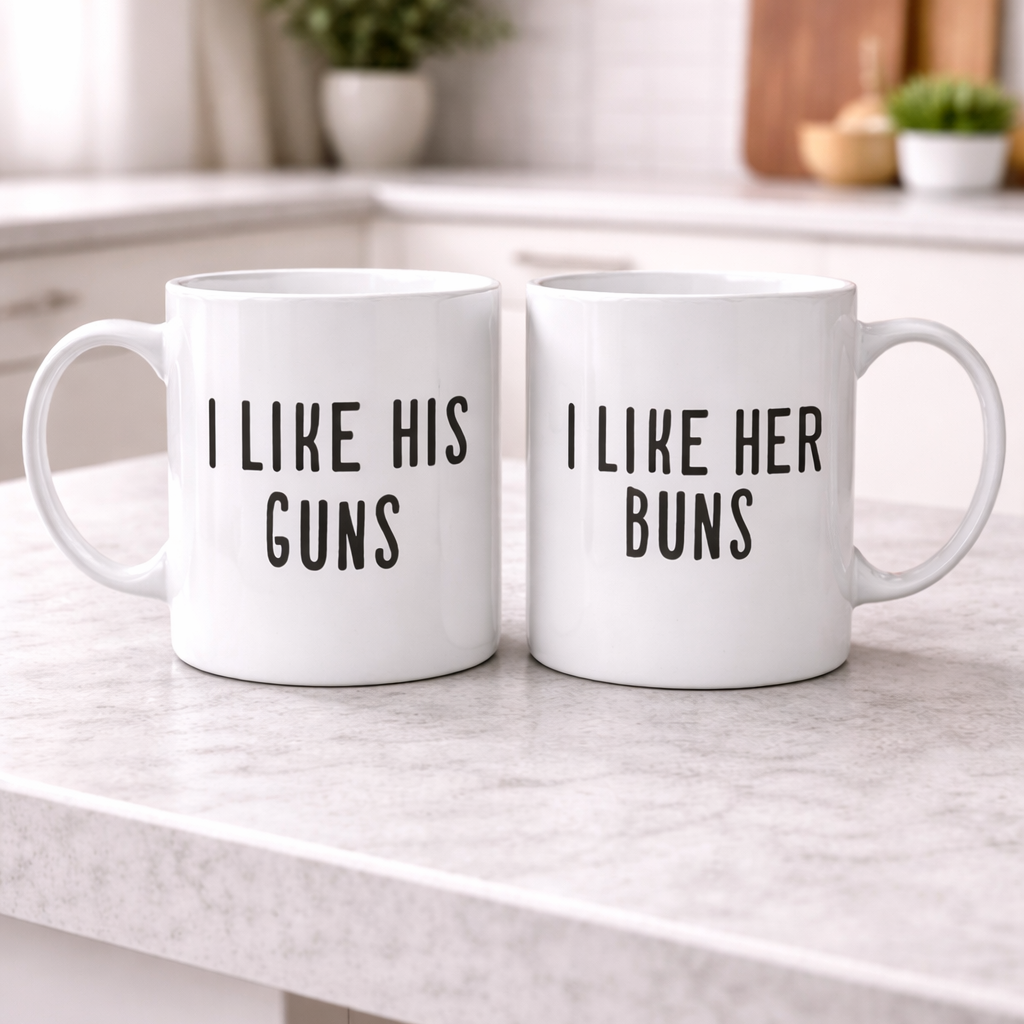 I Like Her Buns I Like His Guns Mugs