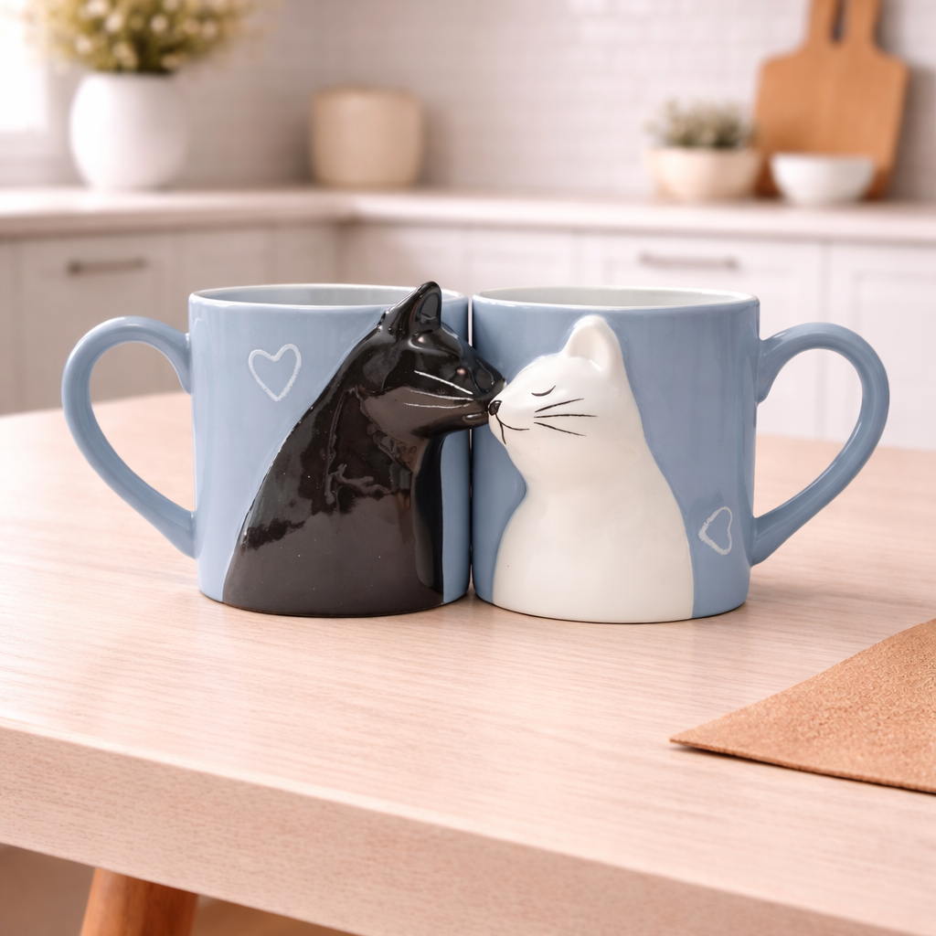 Kiss cat coffee couple mug set