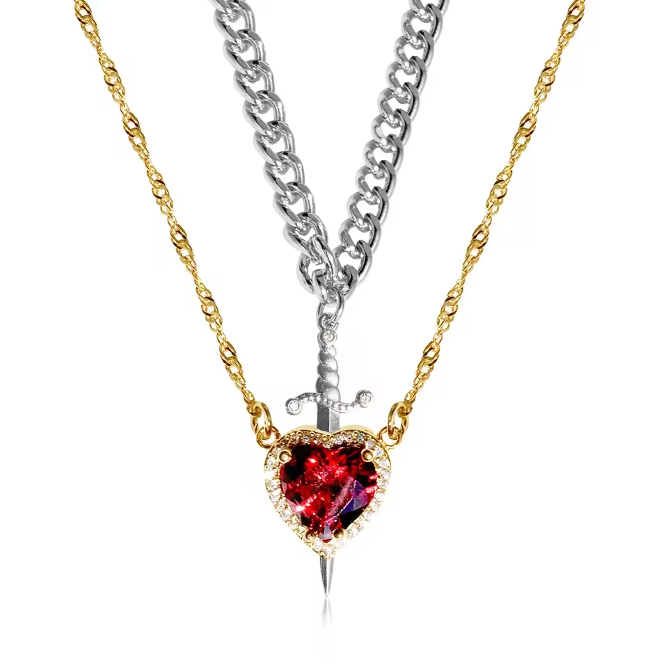 Heart and Sword Couple Necklace