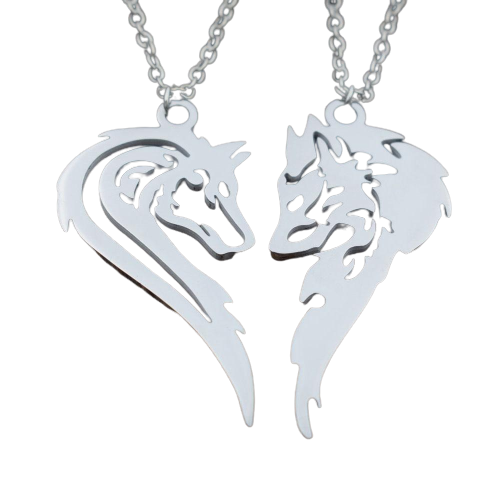 Buy Black Wolf and Fox Necklaces Love His and Hers Heart Kissing Couple BFF  Online in India - Etsy