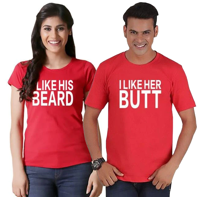 I like his beard husband and wife Matching shirts