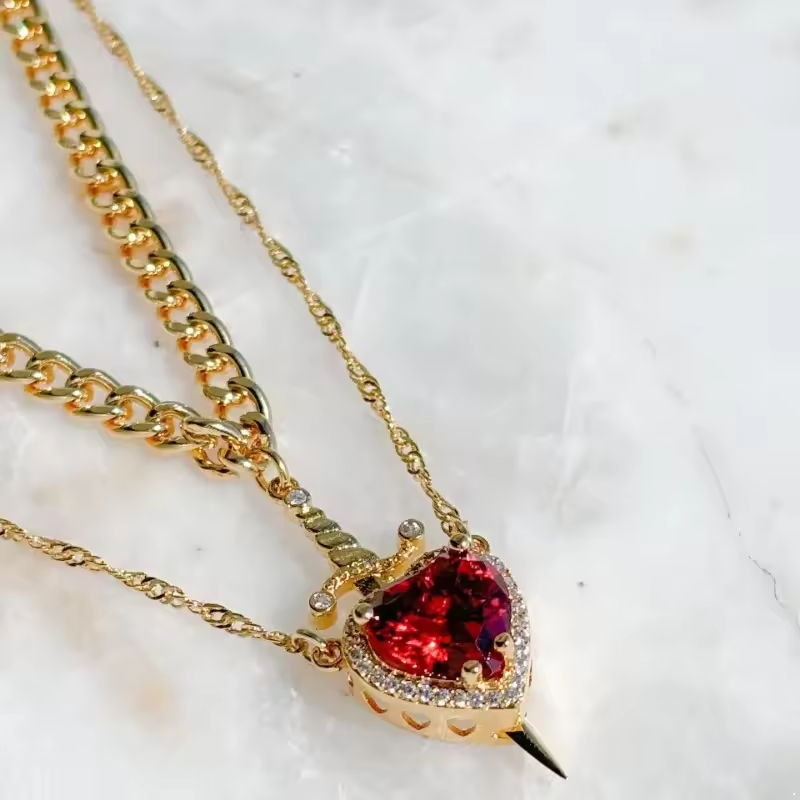 Heart and Sword Couple Necklace