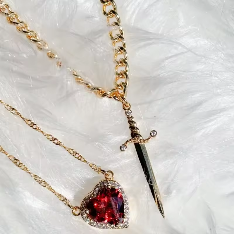 Heart and Sword Couple Necklace