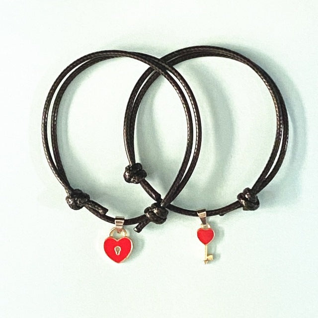 Heart Lock and Key Couple Bracelet