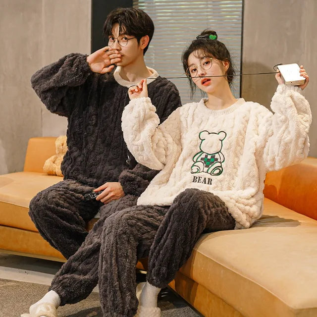 Bear Matching Fleece Pajamas Couple