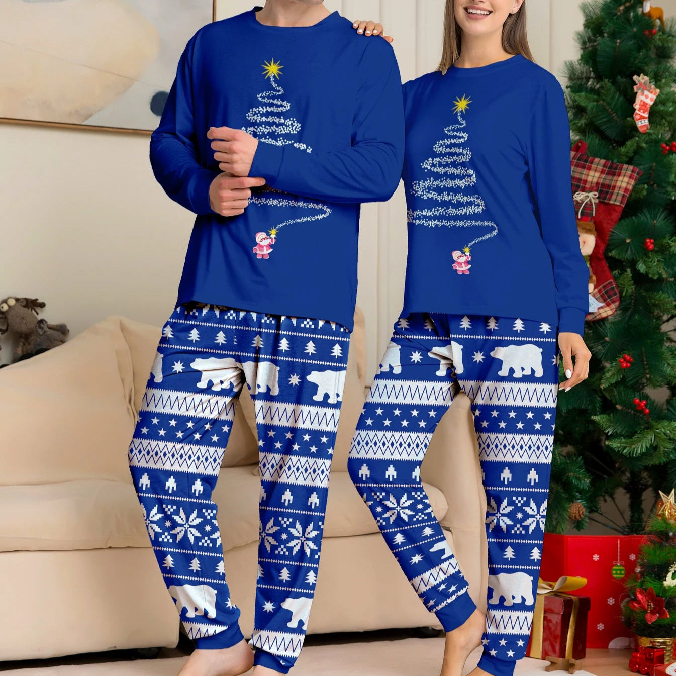 Blue Christmas Pajamas Couples