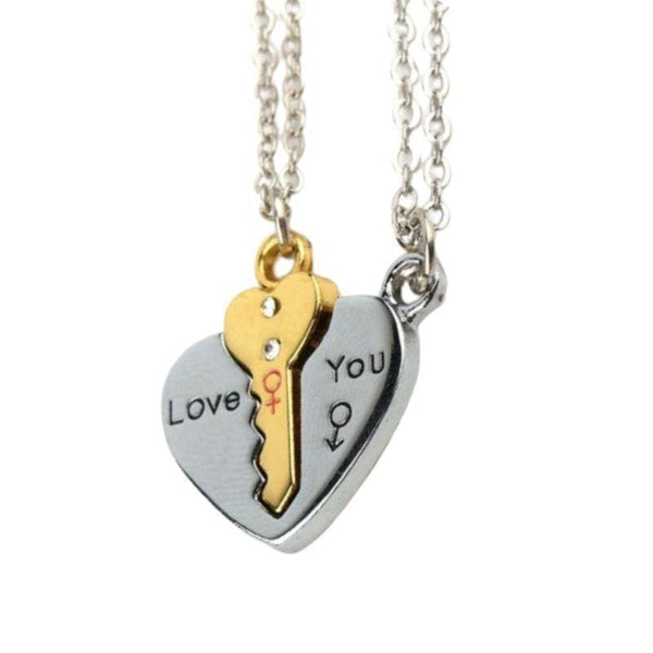 Key and heart store necklace set for couples