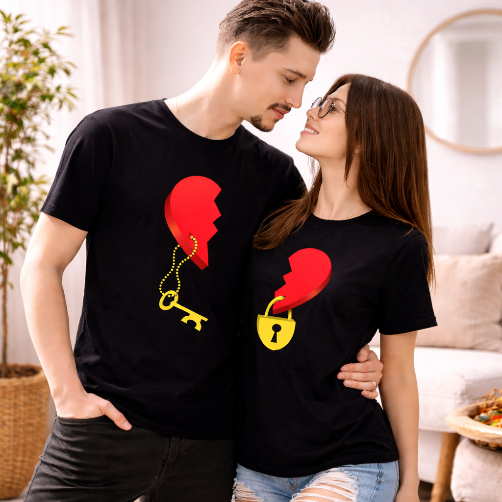 Couple T Shirt Half Heart
