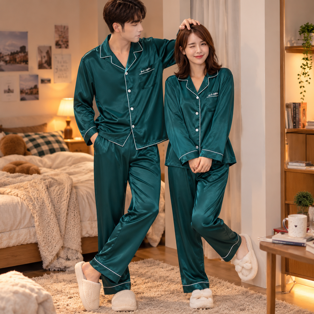 Matching silk pajamas for couples christmas