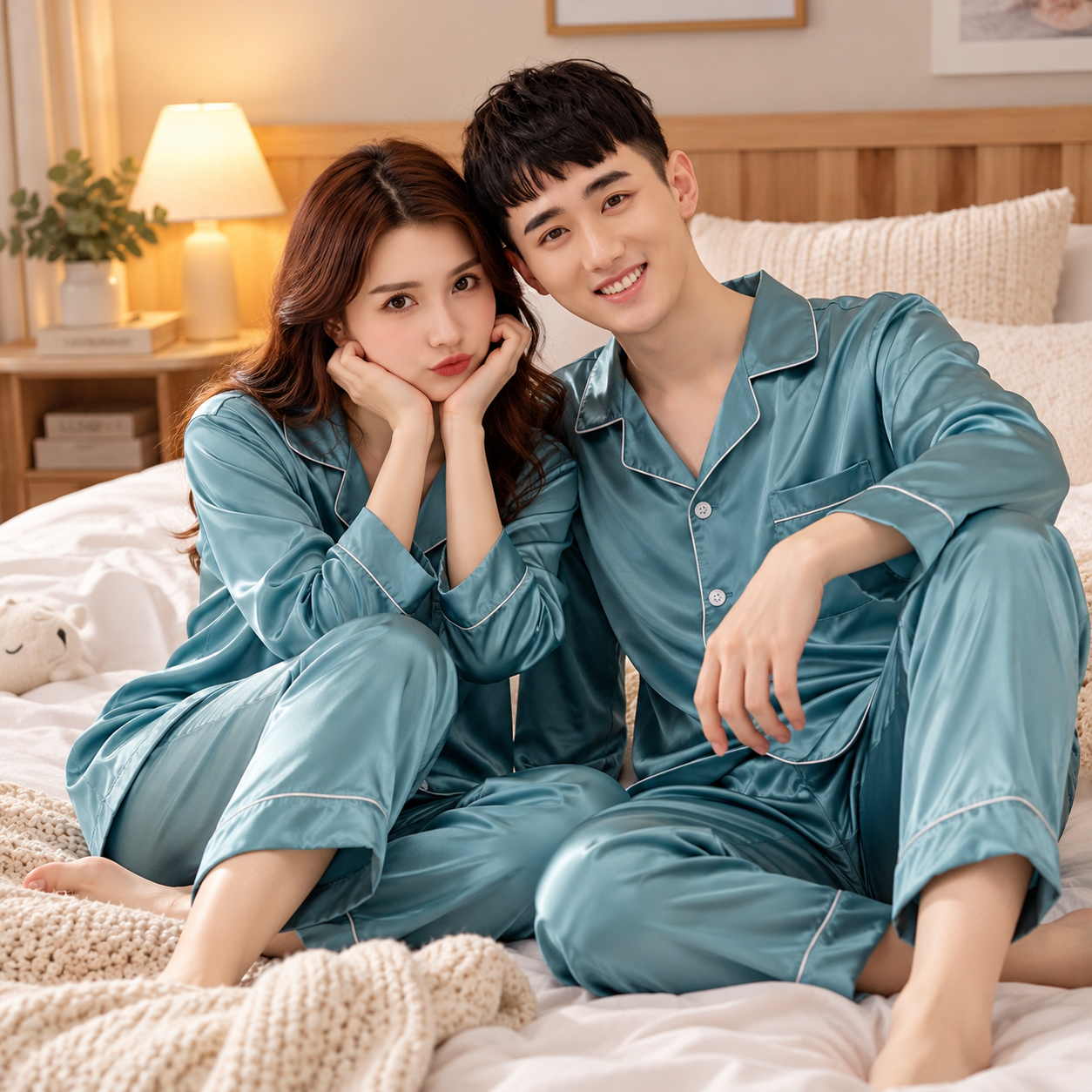 Matching satin christmas pajamas