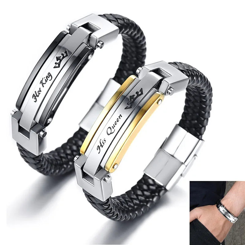 Couples Leather Id Bracelets