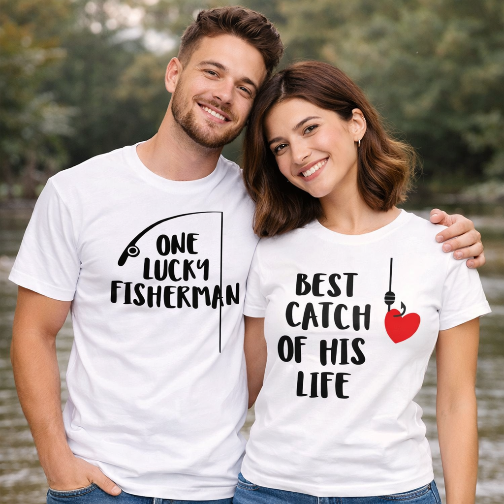 Cute couple shirts fishing