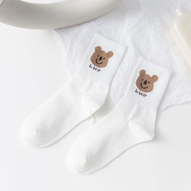 Cute Socks Aesthetic Outfits, Kawaii 3-Pair Bear Print Socks