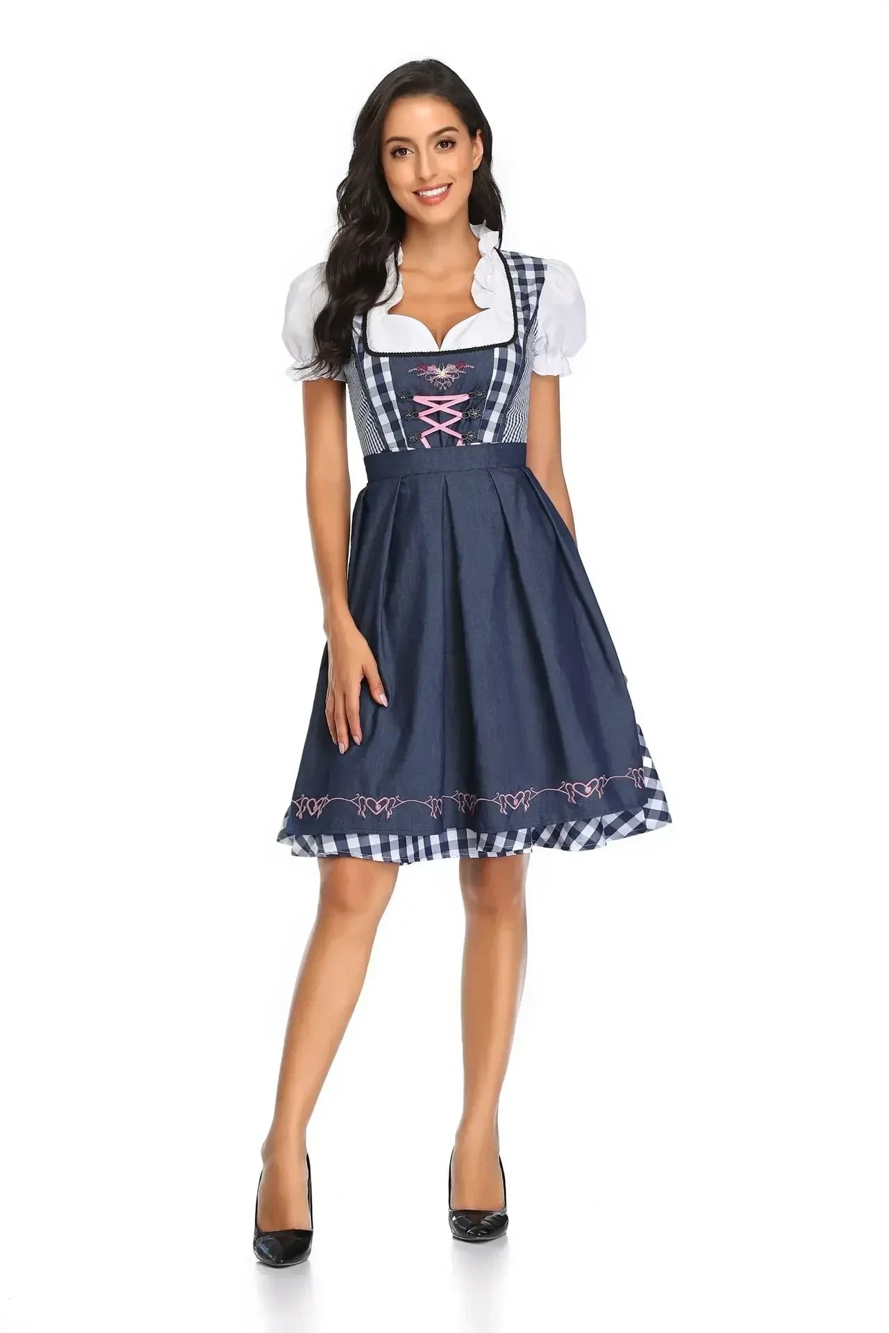 Oktoberfest Beer Maiden Costume Dirndl Plaid Beer Fest Hansel and Gretel Blue / XXL Oktoberfest Beer Maiden Costume Dirndl Plaid Beer Fest Hansel and Gretel Blue / XXL