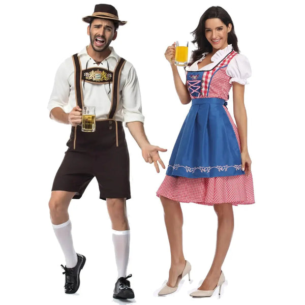 Oktoberfest Beer Maiden Costume Dirndl Plaid Beer Fest Hansel and Gretel Blue / XXL