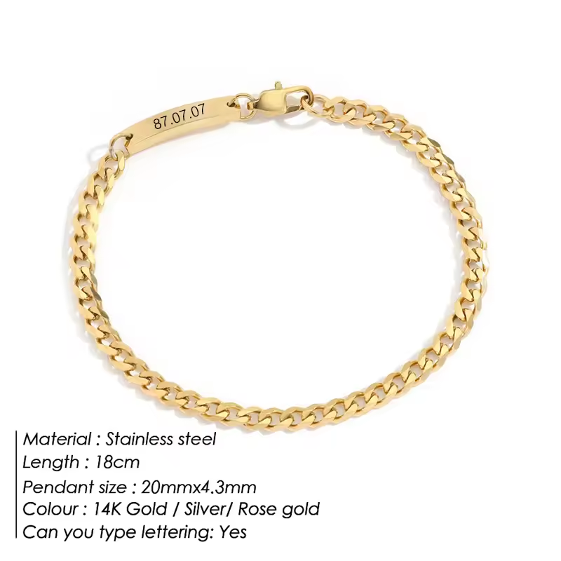 Gold Id Bracelet for Couple