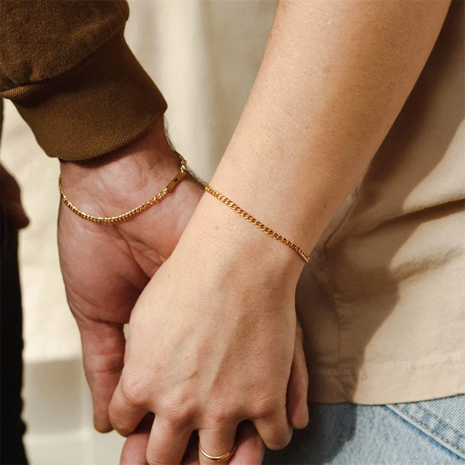 Gold Id Bracelet for Couple