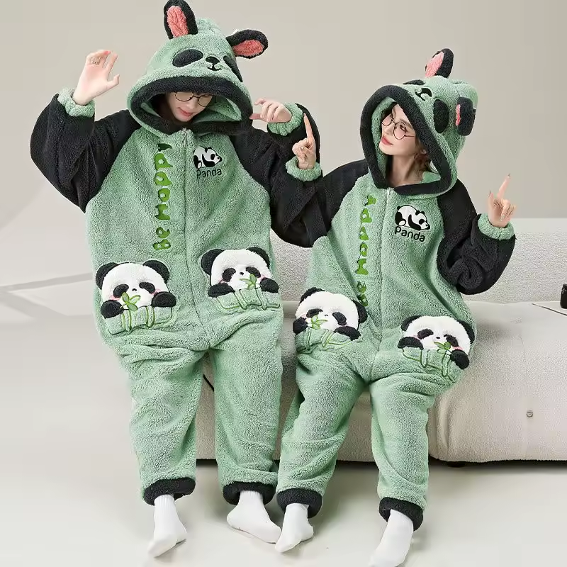 Green Panda Onesies for Couples