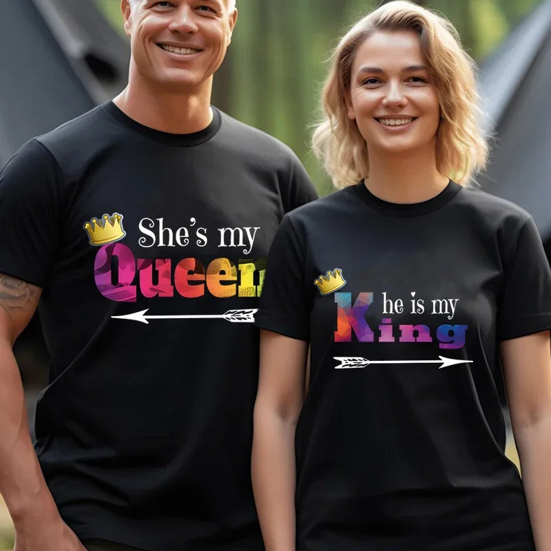 Picontshirt King And Queen Crowns Coppia Di Magliette Abbinate Per Lui E Per Lei, Bianco, Men M - Foto 10