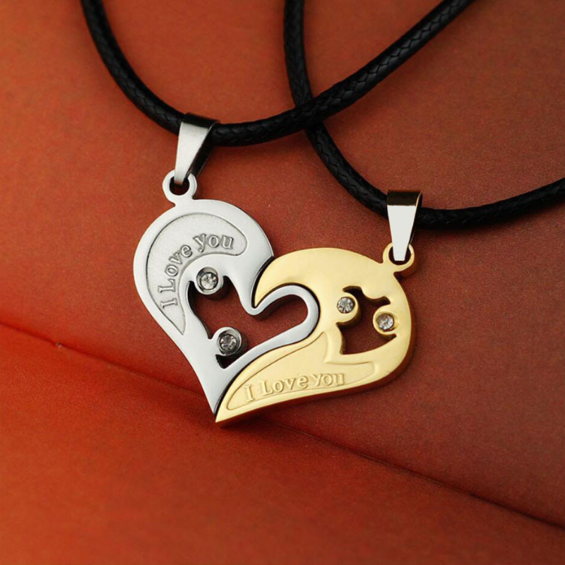 His and hers heart necklace