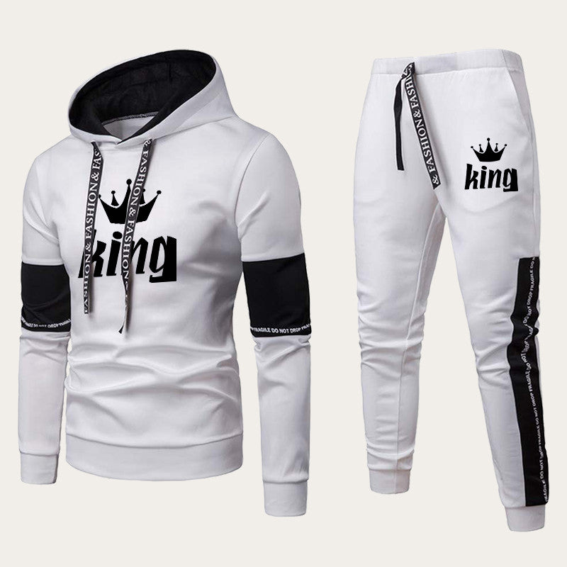 King & queen matching outfit for couple hoodie and sweatpants sweatsuit (S)  at  Men's Clothing store