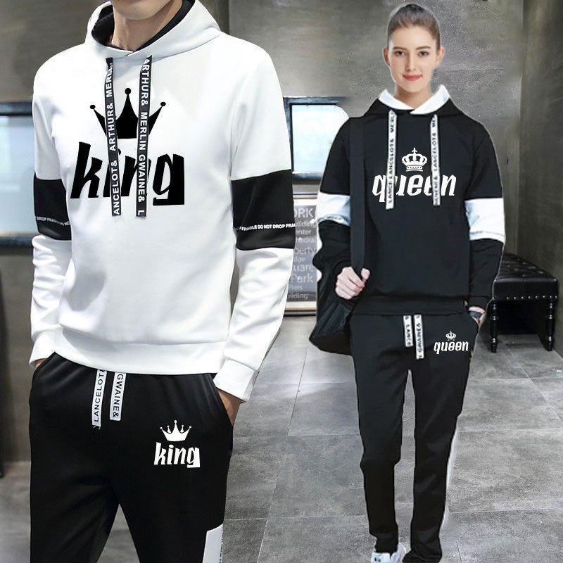 King & queen matching outfit for couple hoodie and sweatpants sweatsuit (S)  at  Men's Clothing store