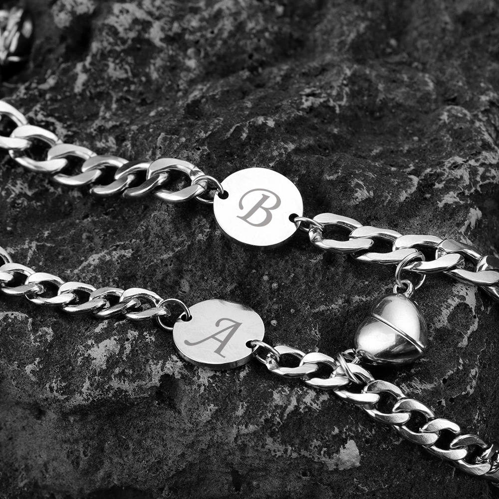 Magnetic Couple Bracelets with Initials