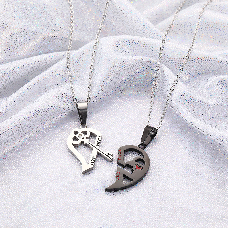  Silver Heart Lock & Key Couples Necklace - Couples