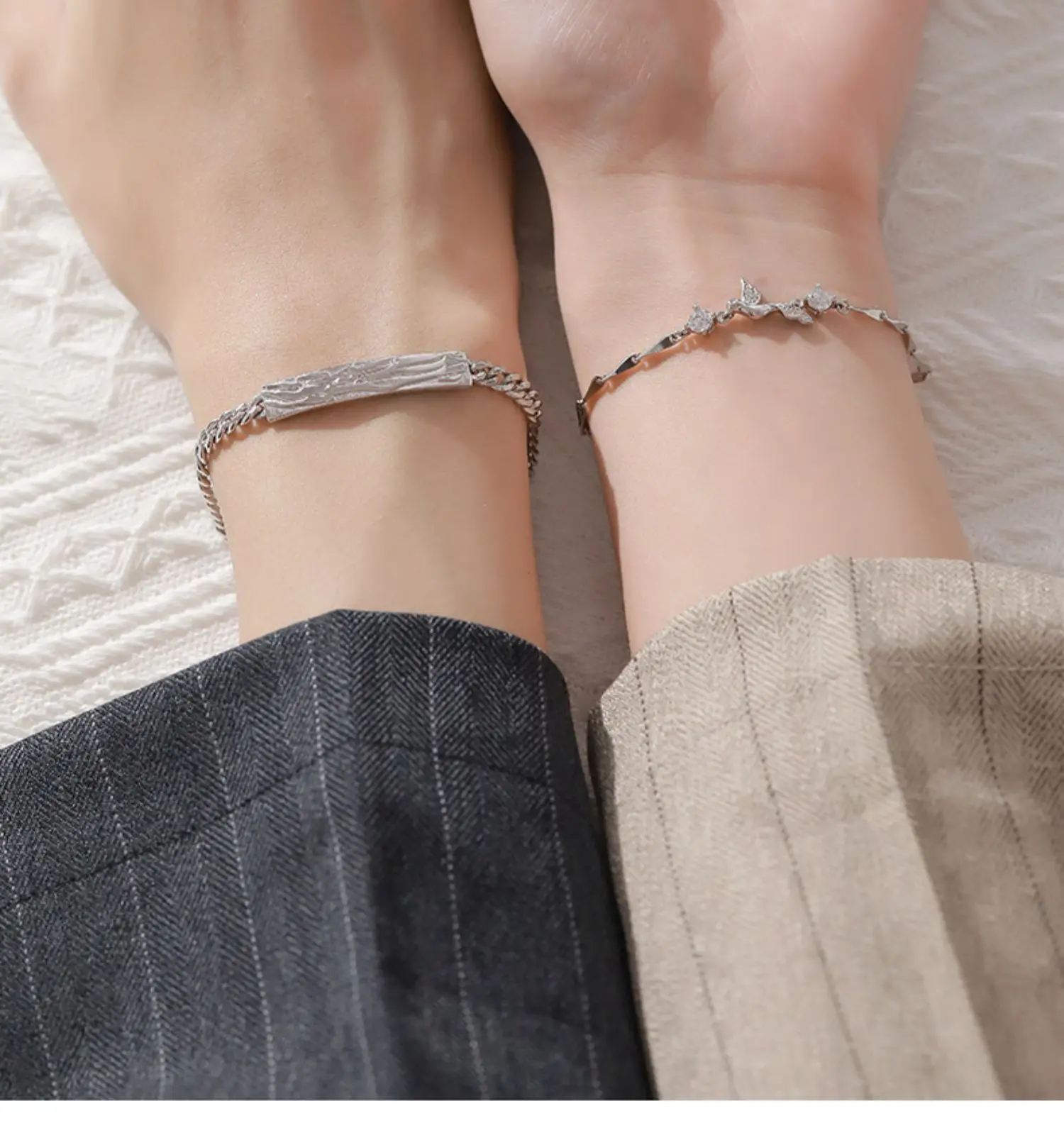 Matching Silver Bracelets for Couples