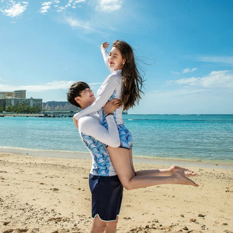 Matching Blue Swimsuits for Couples