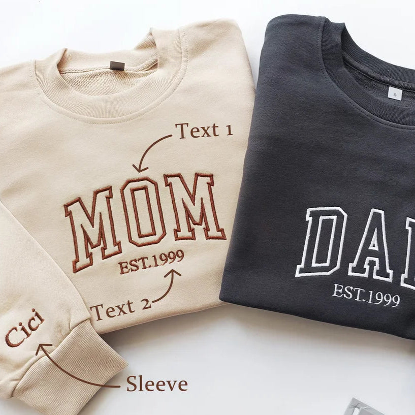 Mom and Dad Embroidered Sweatshirts