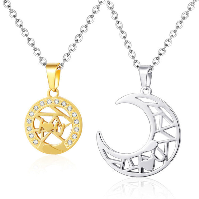 Moon and sun matching chains for couples