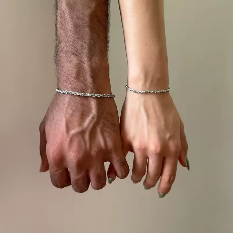 Silver Chain Bracelet for Couples