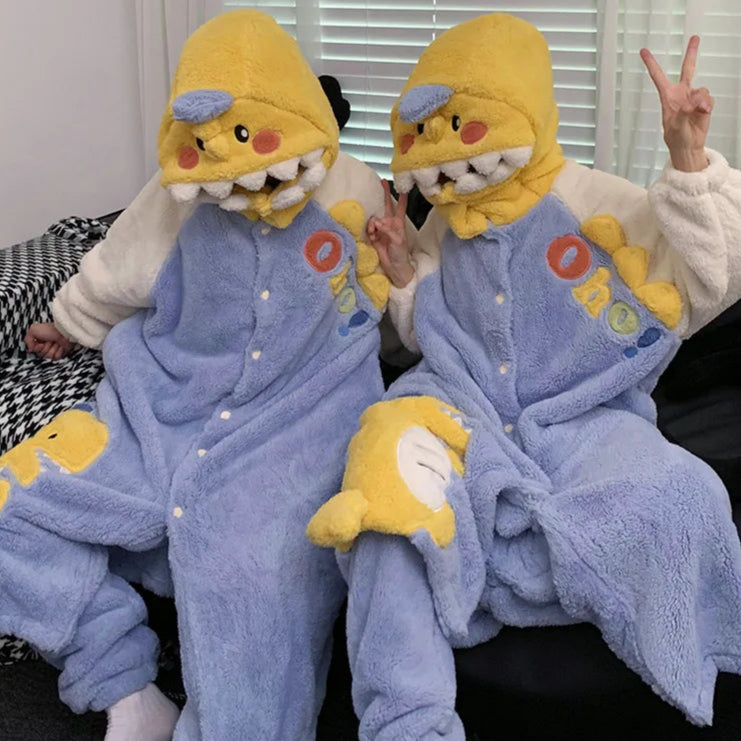 Yellow Dino Matching Onesies for Couples