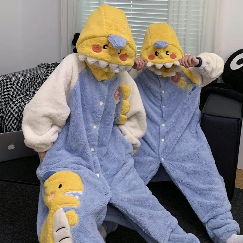Yellow Dino Matching Onesies for Couples