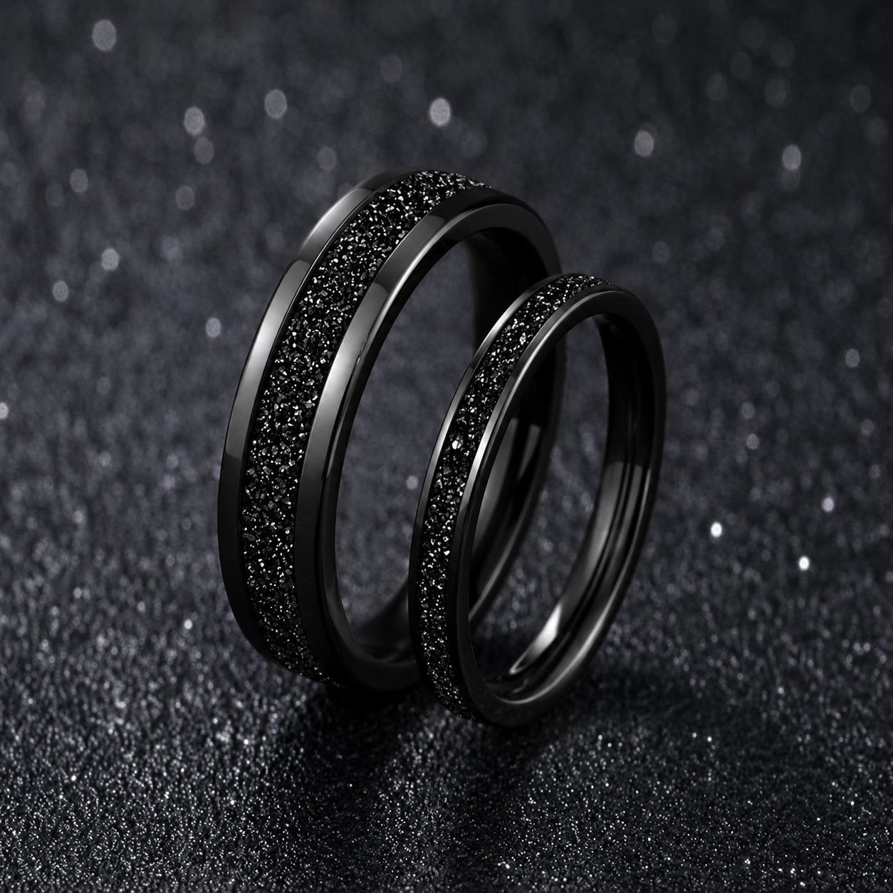 Black titanium promise rings
