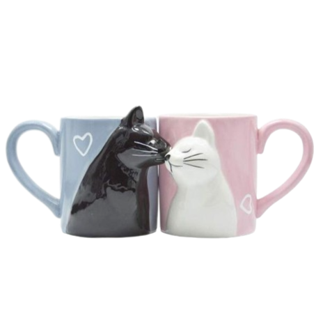 Kiss cat coffee couple mug set