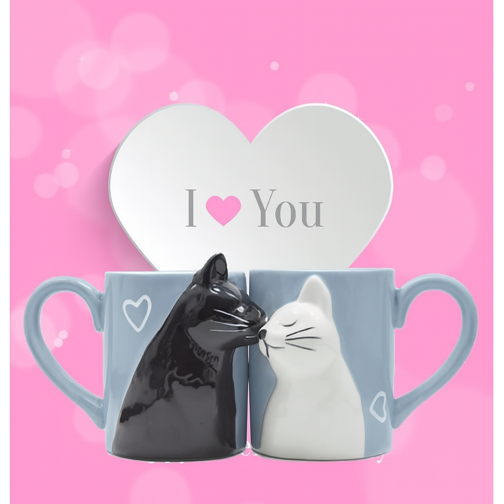 Kiss cat coffee couple mug set