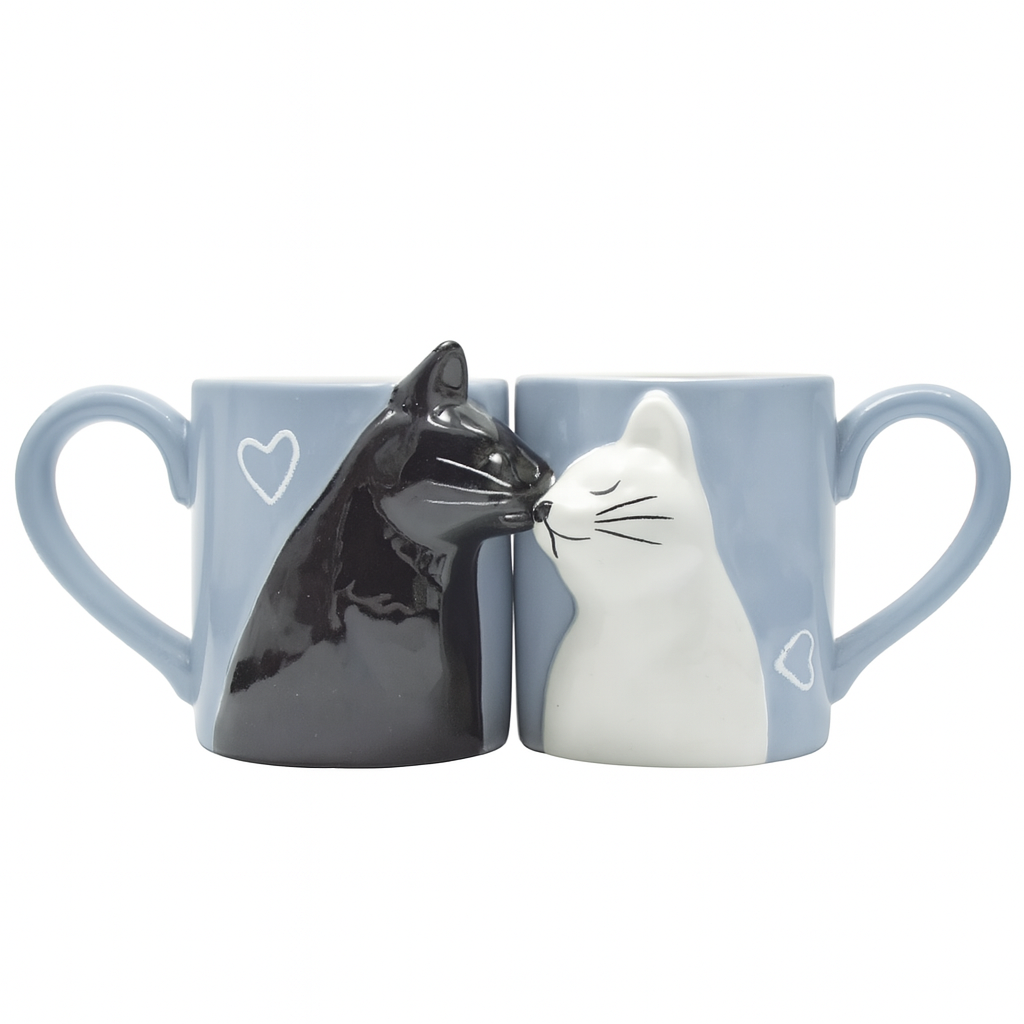 Kiss cat coffee couple mug set