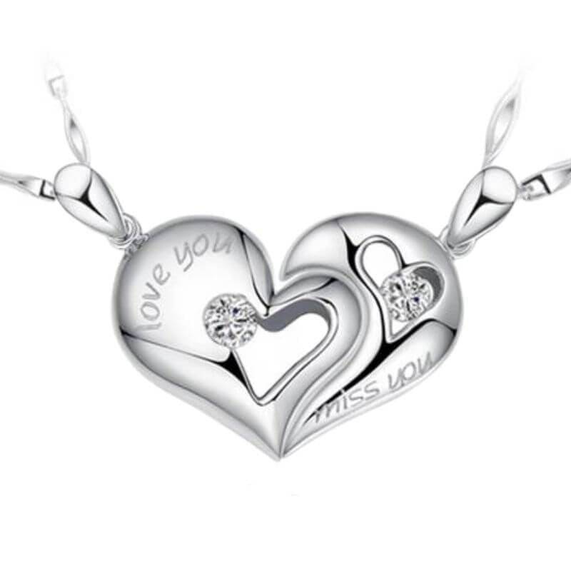 Silver Half Heart Necklace for Couples
