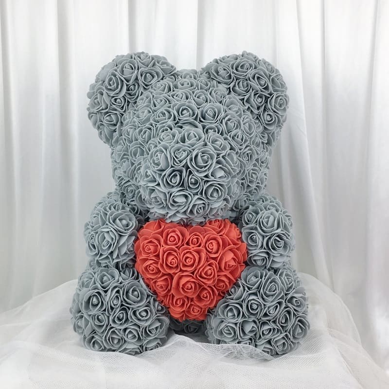 Gray Rose Teddy Bear