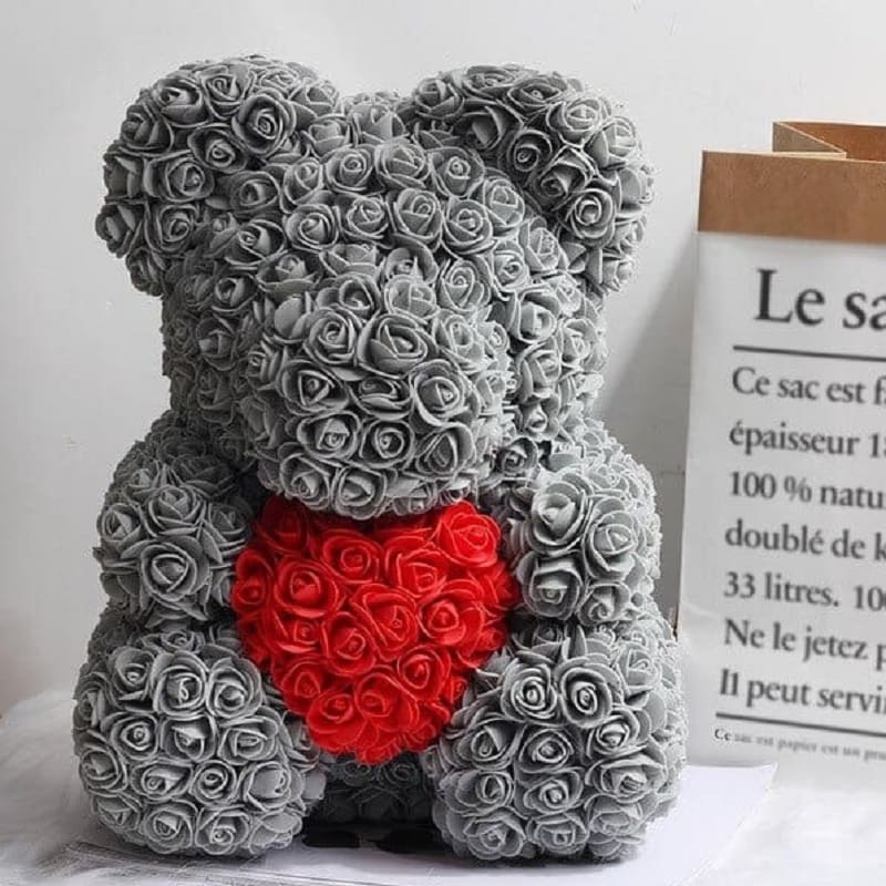 Gray Rose Teddy Bear