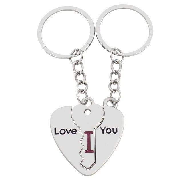 Heart with Keyhole and Key Couples Keychains