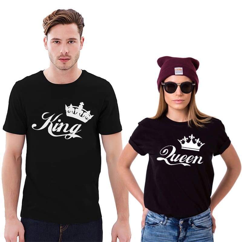 King and queen couple t shirts gold crown