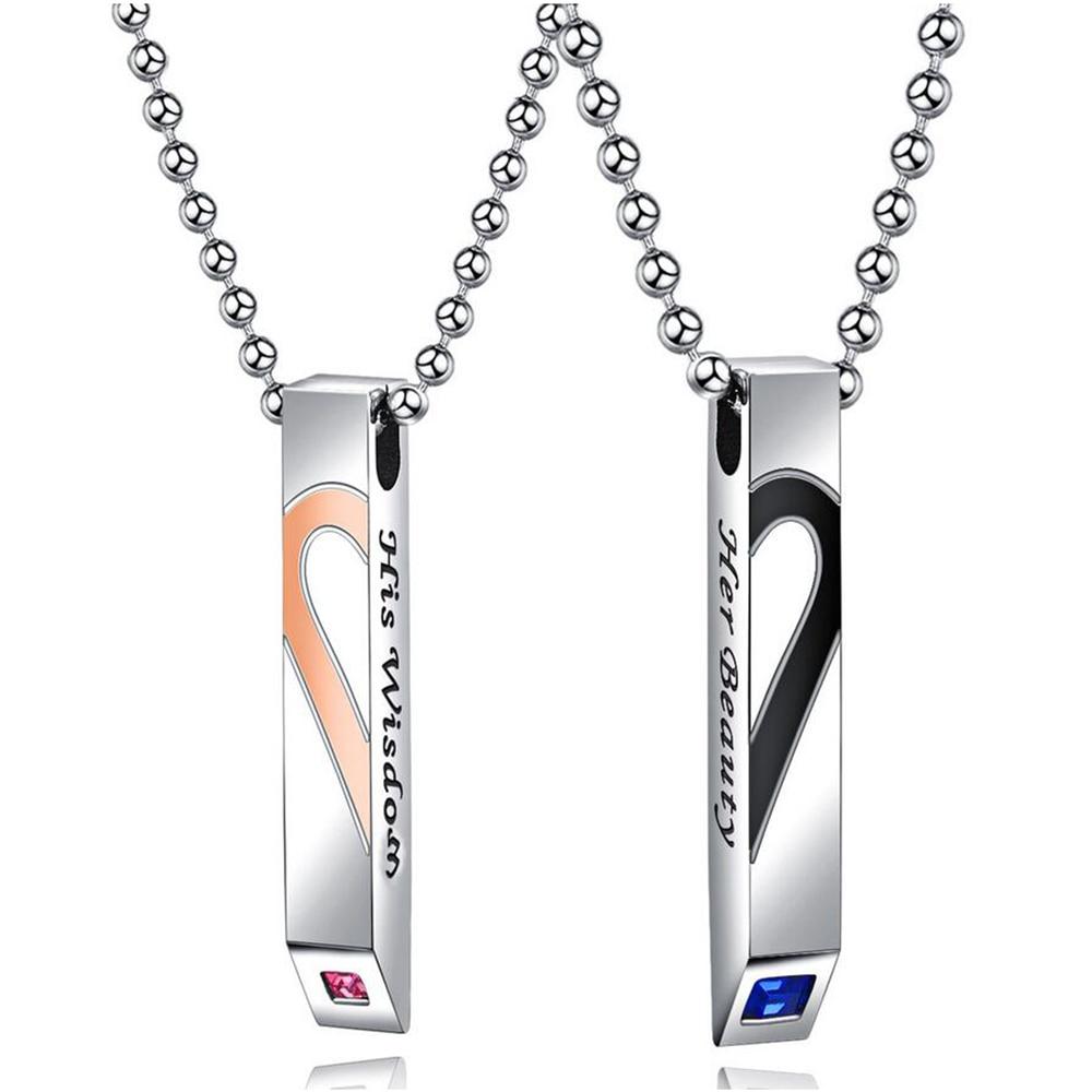 His & Her Heart Couple Necklaces (Black & Silver | Airnd_Errand