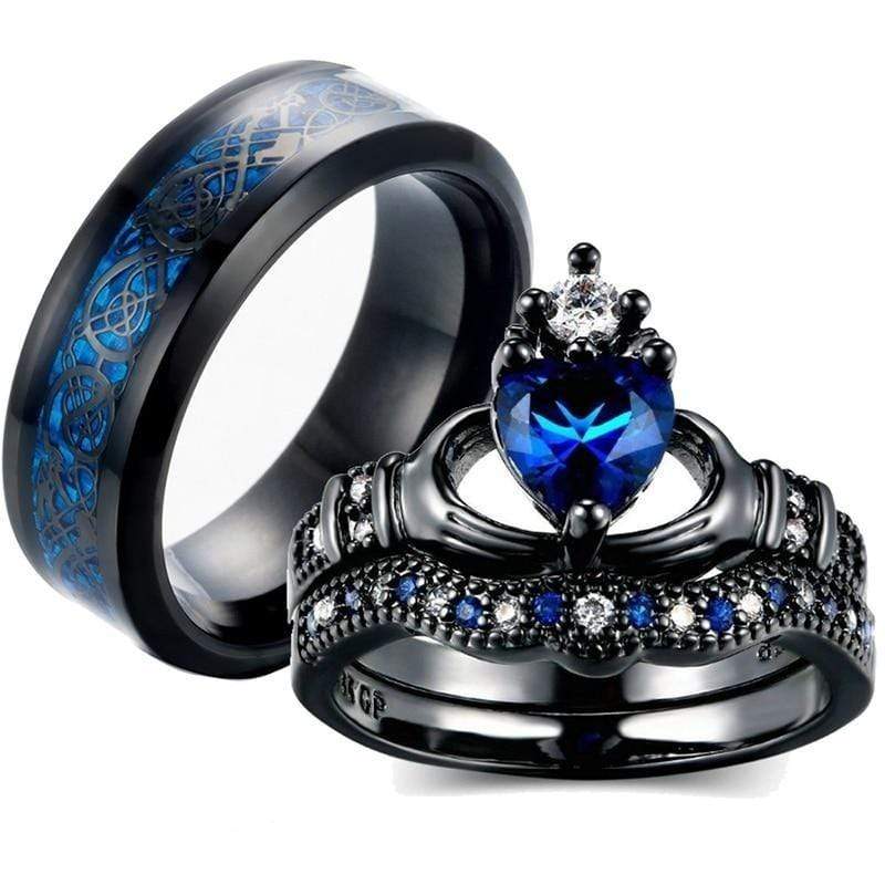 Wedding ring sets for him and hers blue