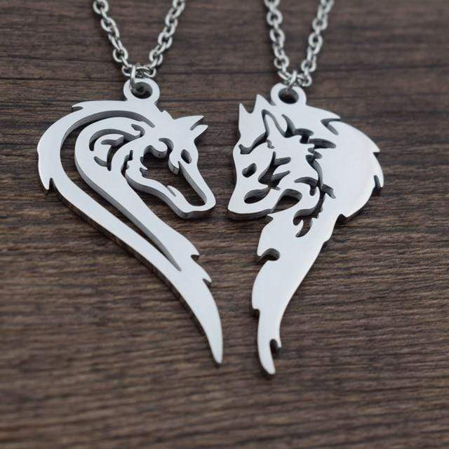 Buy Black White Wolf Canine Dog Spiritual Duality Pair Bond Friendship  Couple Valentine Metal Necklace Pendant Online in India - Etsy