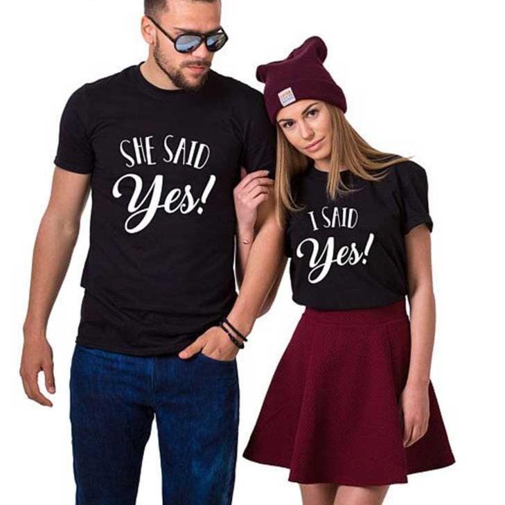 Matching couple shirts She said yes