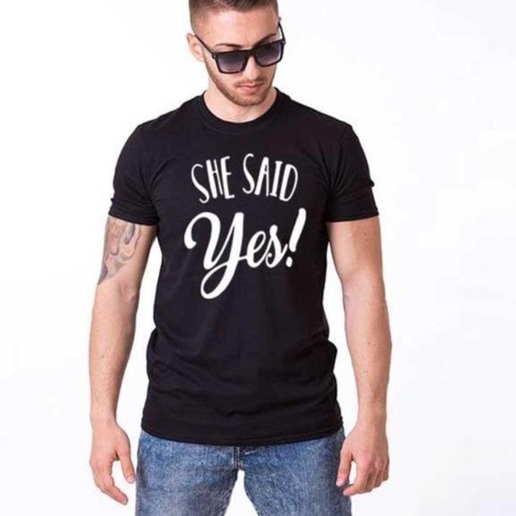 Matching couple shirts She said yes