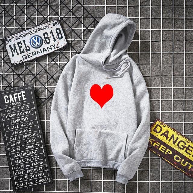 White hoodie with red heart hot sale